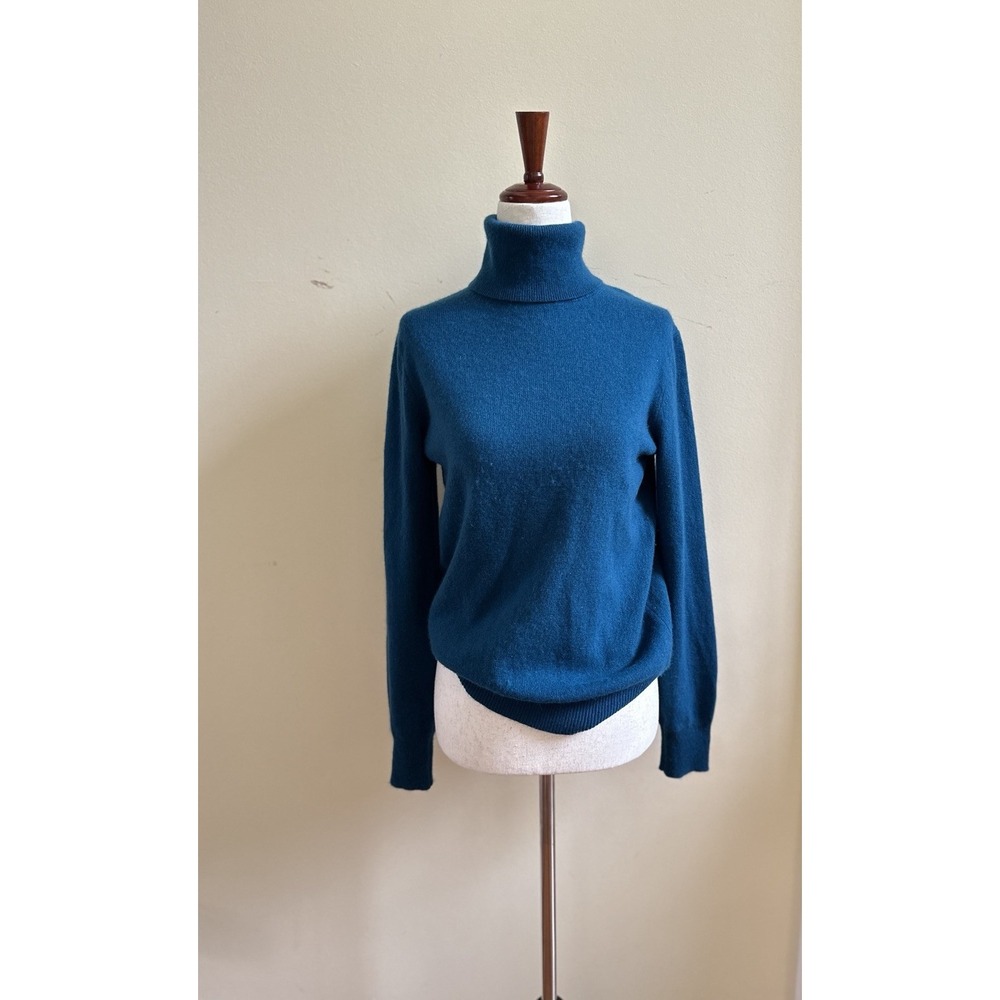Neiman Marcus Cashmere Sweater Women M 100% Cashmere Teal Turtleneck Pullover